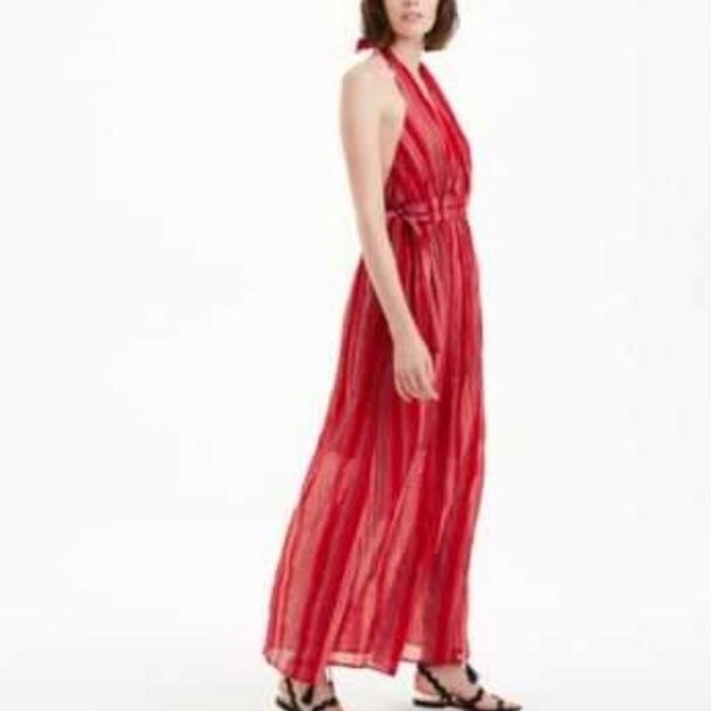 Club Monaco red linen maxi halter dress